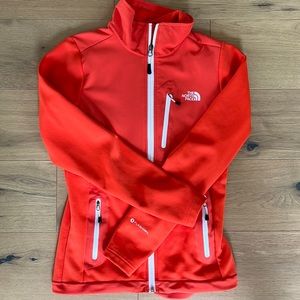 Orange and white The North Face zip up jacket size XS